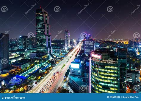 Gangnam District in Seoul stock photo. Image of night - 35695092