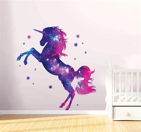 Stars Unicorn Wall Sticker Fantasy Girls Bedroom Wall Art Cute Nursary ...