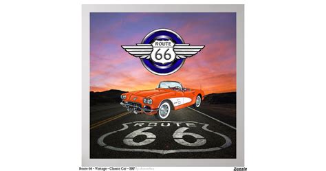 route_66_vintage_classic_car_srf_poster ...