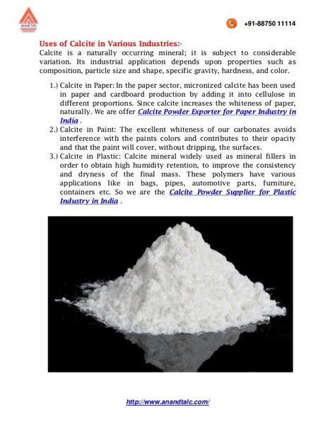 Uses of Calcite for Various Industries offered by Best Calcite Powder…