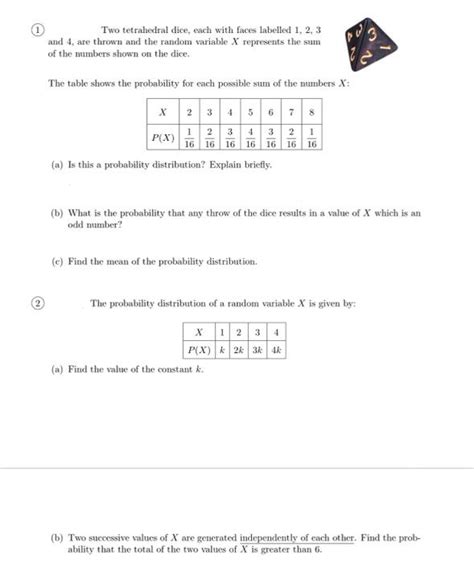 Solved Two tetrahedral dice, each with faces labelled 1, 2, | Chegg.com