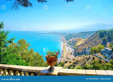 Beautiful Landscape of Waterfront Taormina. Panoramic View from City ...