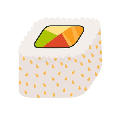 Sushi Roll With Sesame, Japanese Food. Sushi Roll Cartoon Style Icon ...