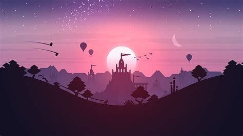 HD wallpaper: Pink, Android, Purple, Games, Stars, Landscape, Sunset ...