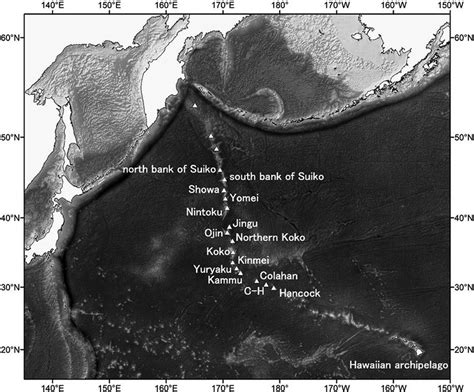 Map of the Emperor Seamount chain. Benthos samples were collected from ...