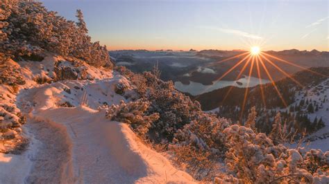 Bavarian Alps Germany Mountain Snow Path During Sunset HD Winter ...