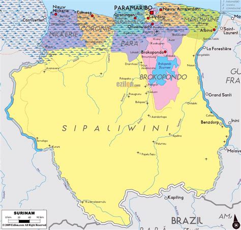 Large political and administrative map of Suriname with roads, cities ...