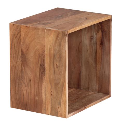 FineBuy solid wood Acacia Cube shelf 43.5 x 43.5 x 33 cm side table ...