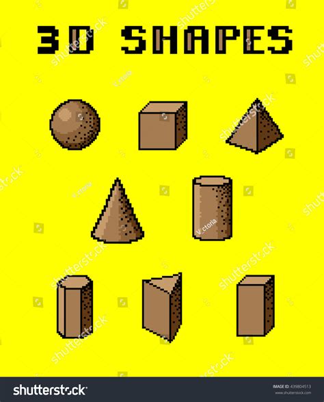 Pixel Art 3d Shapes Set Geometric: vector de stock (libre de regalías ...