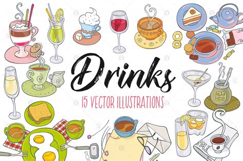 Drinks, Vector Illustrations on Yellow Images Creative Store