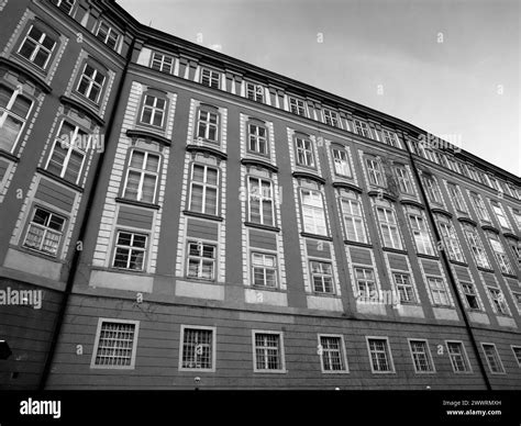 Windows of Prague Castle in black and white (Czech Republic Stock Photo ...