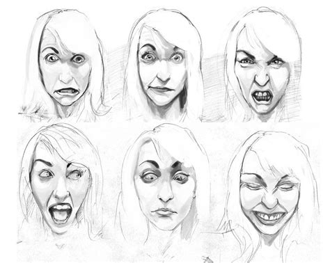 sketches of different facial expressions for the character's head and ...