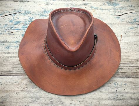 1970s Brown Leather Cowboy Hat, Hippie Hat, Men's Gift for Outdoorsman