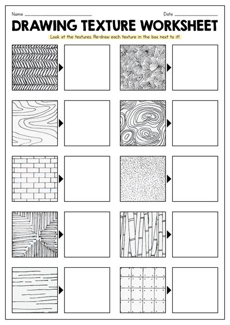 Drawing Texture Worksheet | Art lessons middle school, Art basics ...