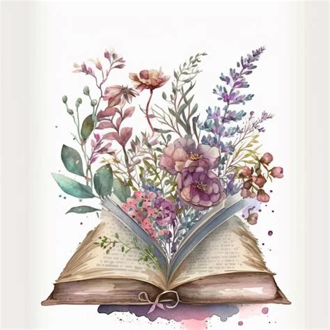 Ilustración de libro abierto con flores y hojas en él generativo ai ...