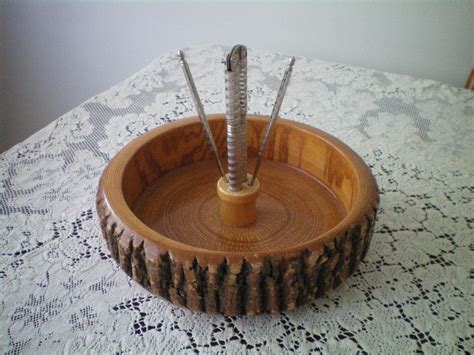 Vintage Wooden Nut Bowl with Nut Cracker and Picks