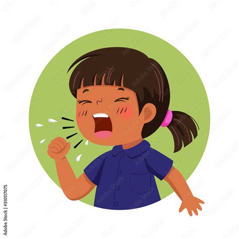 Vector illustration of cartoon little girl feeling unwell and coughing ...