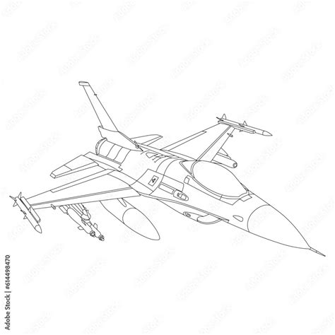 F-16 Fighting Falcon Outline Illustration. Fighter Jet F16 Coloring ...