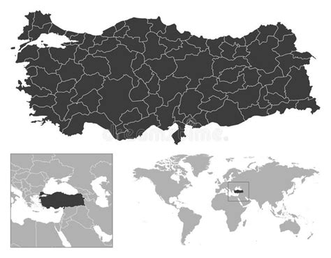 Turkey - Detailed Country Outline and Location on World Map. Stock ...