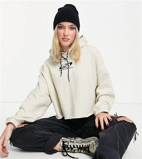 Quiksilver Logo cropped hoodie in beige Exclusive at ASOS - ShopStyle