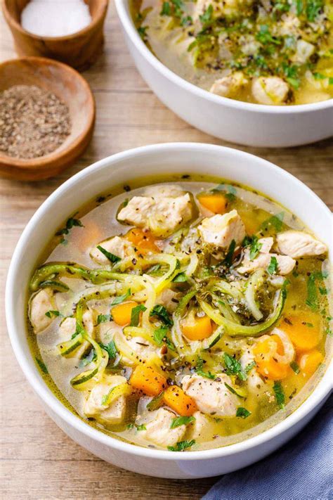 Zoodle Bone Broth Chicken Noodle Soup (Low Carb and High in Protein ...