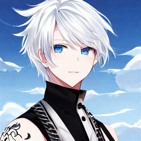 pixiv, a man, white hair, short hair, deep blue eyes...