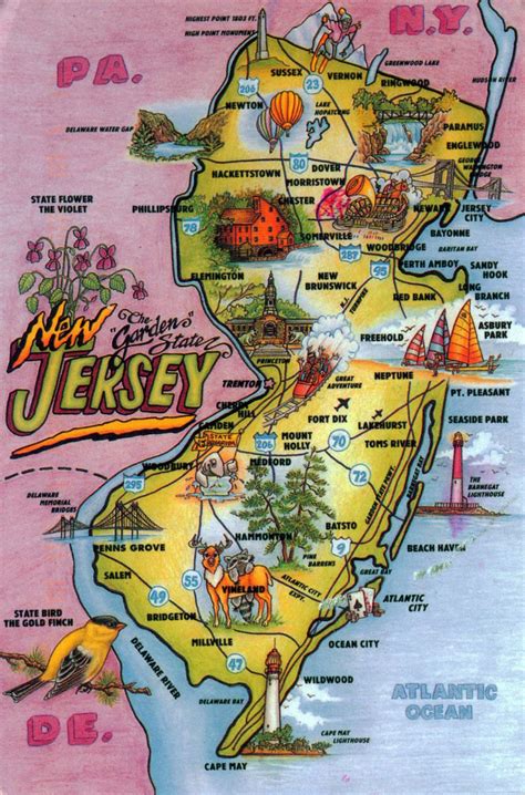 Detailed tourist illustrated map of New Jersey state | New Jersey state ...