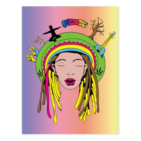 Peace Sign ~ 60s Hippie Girl Tie Dye Postcard | Zazzle