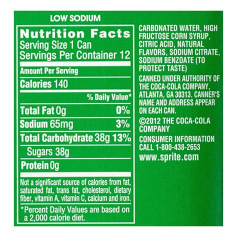 Sprite Nutritional Information 12 Oz - Nutrition Ftempo