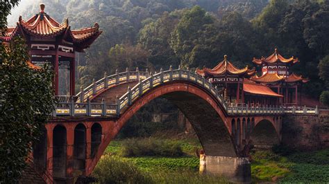 Wallpaper : China, nature, bridge, forest, trees, Asian architecture ...