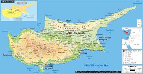 Physical Map of Cyprus - Ezilon Maps