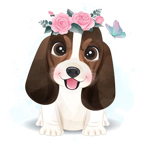 Cute basset hound clipart with watercolor illustration | Etsy