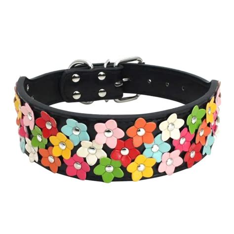 Pet Floral Dog Collars PU Leather Flower Small Medium Large Dogs ...