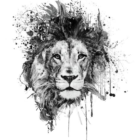 Splatters Painting - Splattered Lion Black and White by Marian Voicu ...