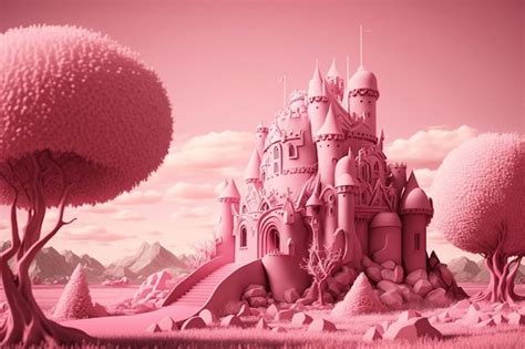 Premium AI Image | Fantasy Pink Castle Toy in a Pink Landscape ...