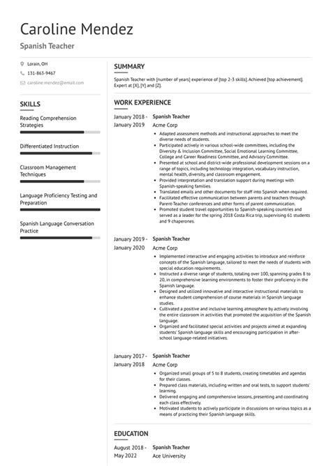 3+ Spanish Teacher Resume Examples and Templates