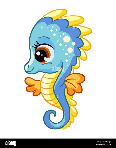 Funny cute happy seahorse. Sea creatures. Cartoon marine animal ...