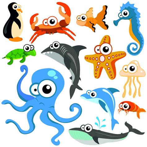 Cute Cartoon Sea Animals drawing free image download