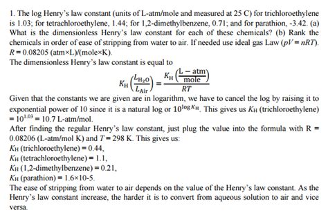 Solved The log Henry's law constant (units of L-atm/mole and | Chegg.com