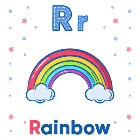 Premium Vector | Alphabet flashcard letter r with cute rainbow drawing