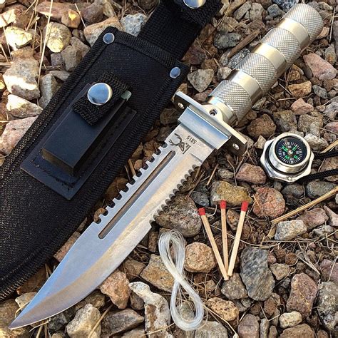 10.5' Hunting Knife Survival Knife with Sheath Heavy Duty With Compass ...