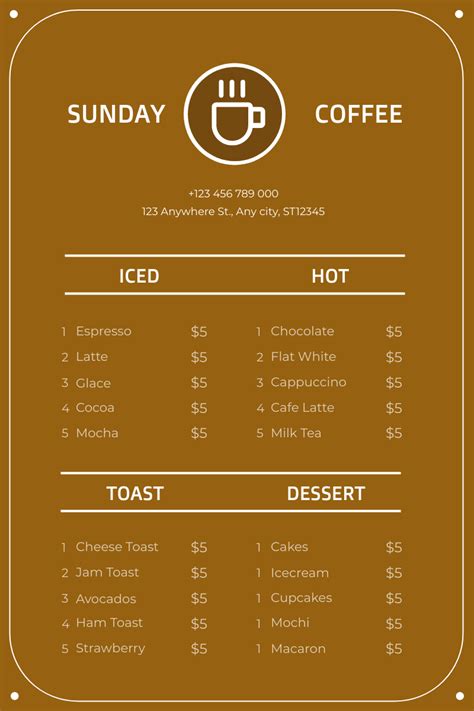 Coffee Shop Menu Template