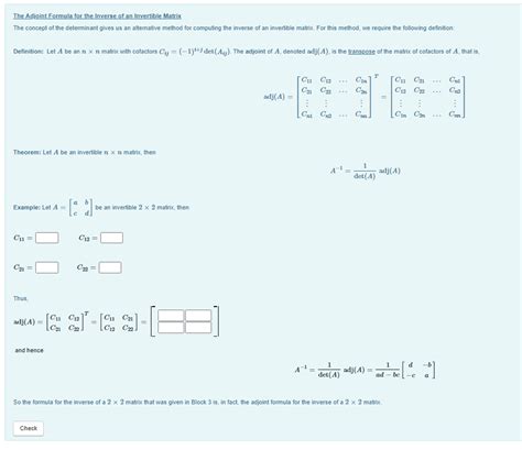 Solved The Adjoint Formula for the Inverse of an Invertible | Chegg.com