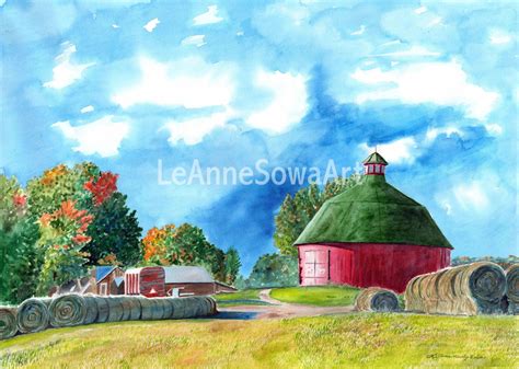 Round Bales Prints from the original watercolor by LeAnne