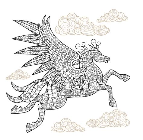 Pegasus Winged Horse Adult Coloring Page - Craftfoxes