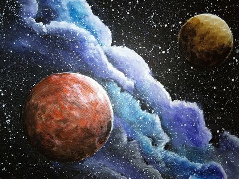 Alien planets with nebula painting. Acrylic on canvas.....April 2017 ...