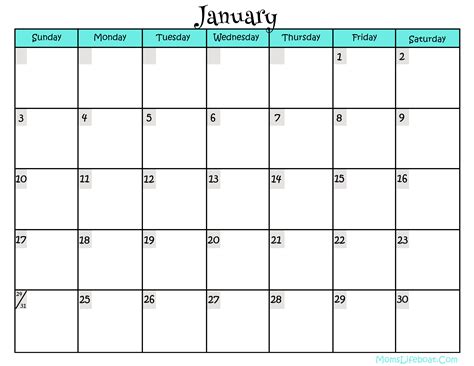 Calendar Templates Printable