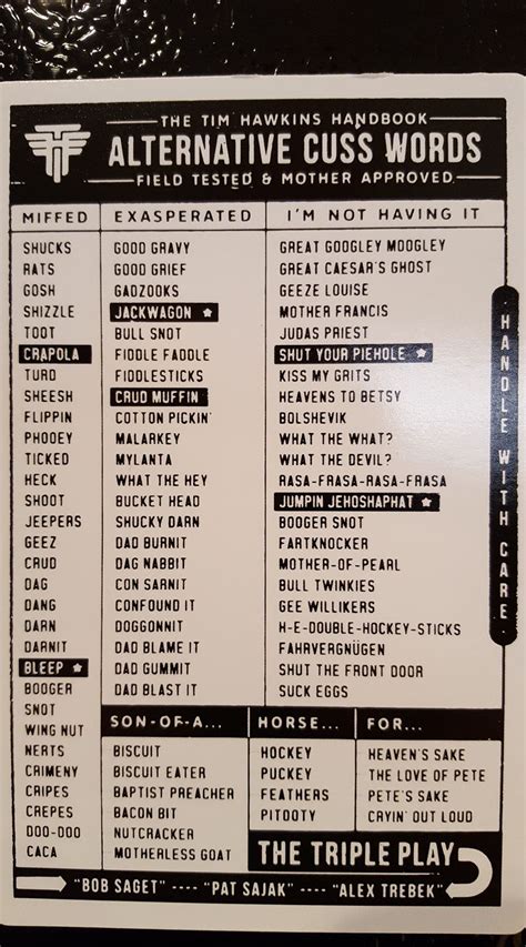 "Alternative Curse Words" Chart. These look vaguely familiar growing up ...