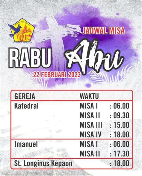 Jadwal Misa Rabu Abu 2023 - Gereja Katolik Katedral Denpasar