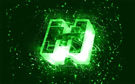 Logo verde de minecraft, luces de neón verdes, creativo, abstracto ...